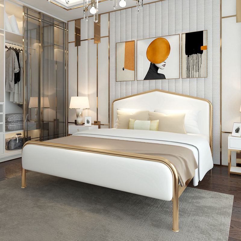 Upholstered Standard Bed with Headboard Low Profile Metal Bed