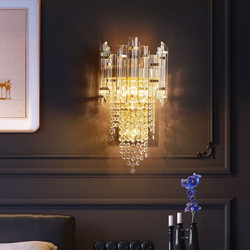 Clear Crystal Tiered Wall Light Sconce Modernism 1-Bulb Gold Wall Mounted Lamp for Bedside