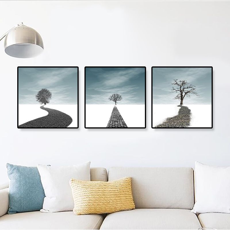 Road and Tree Scenery Canvas Art Contemporary Textured Wall Decor for Home (Set of 3)