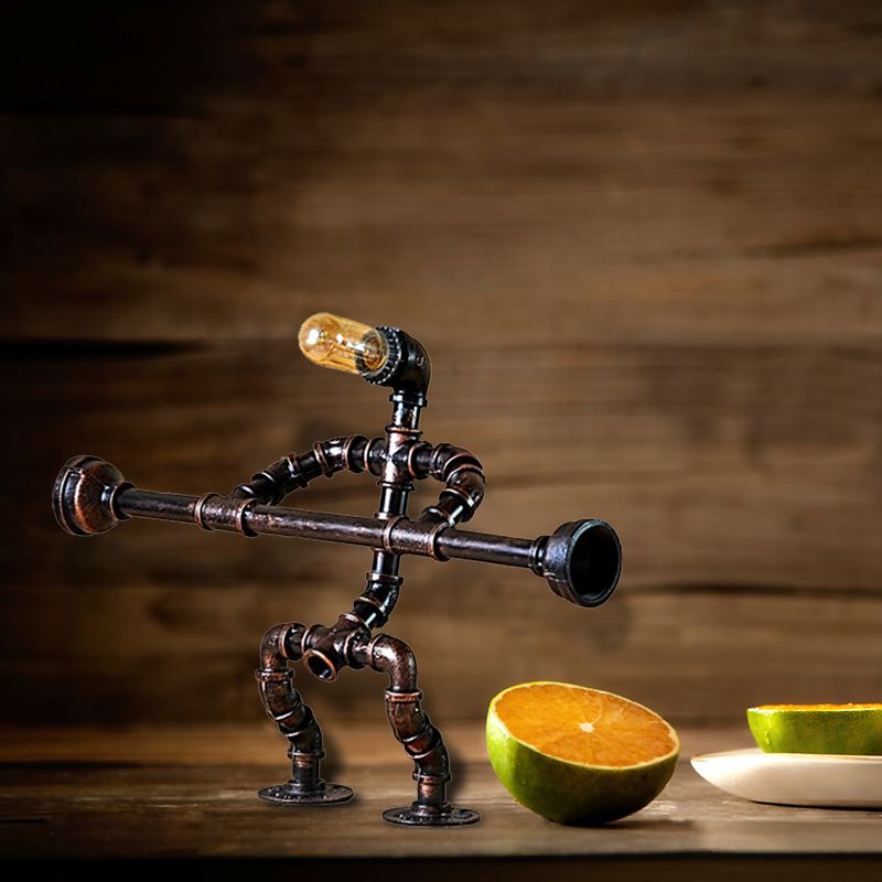 1 Bulb Iron Table Lamp Industrial Vintage Bronze Weight Lifter Design Restaurant Table Lighting with Pipe