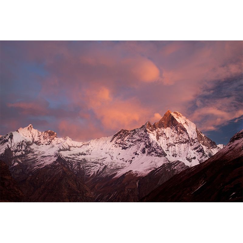Snow Mountain at Dusk Mural Wallpaper Pink-Blue Modernist Wall Covering for Living Room