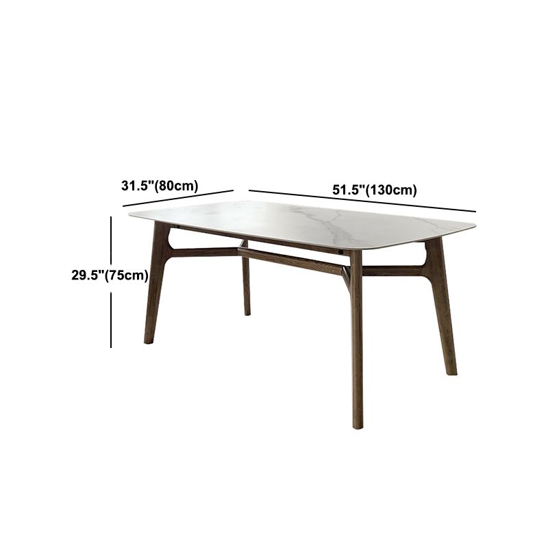 White Stone Top Table Mid-Century Modern Table with 4 Wood Legs