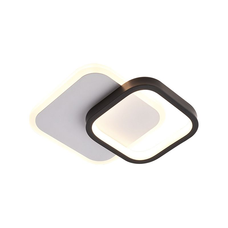 Black-White 2 Squares Small Ceiling Lamp Modern Acrylic LED Flush Mounted Lighting for Corridor