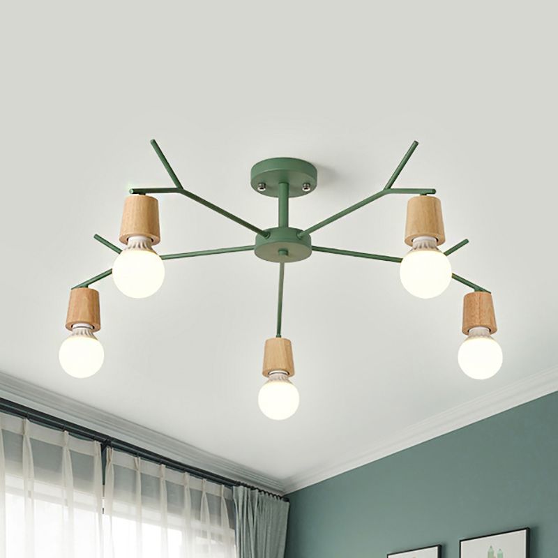 Branch Shape Living Room Chandelier Metal Multi Heads Nordic Stylish Pendant Light