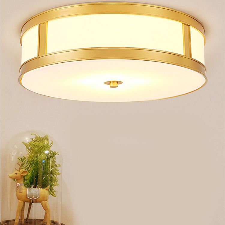 Montura de oro de vidrio en la circular de cobre de estilo clásico de cobre Luz de techo para sala de estar