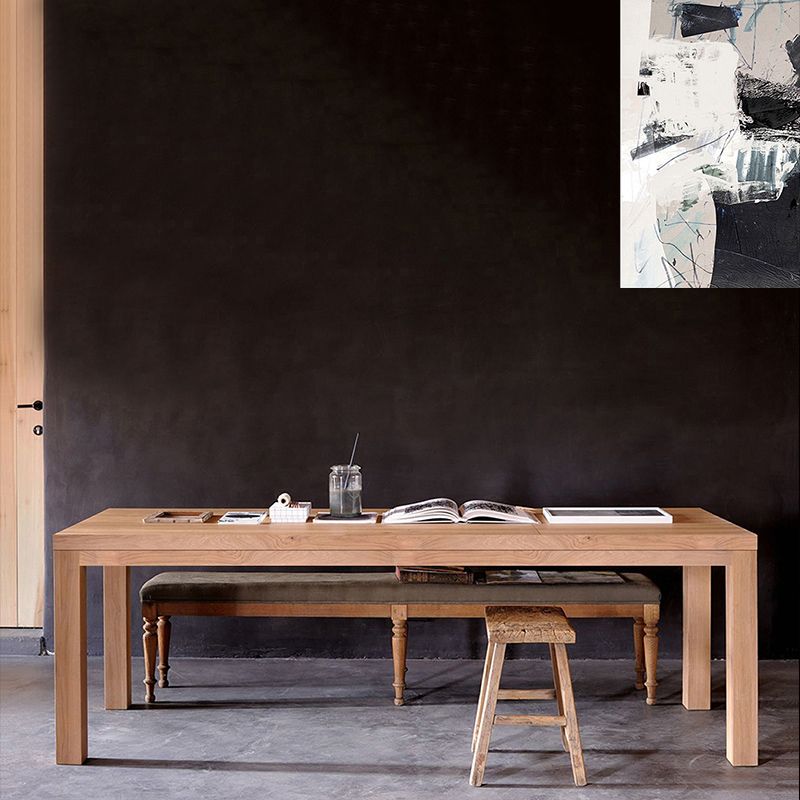 Solid Wood Contemporary Rectangular Dining Table Pine Wood Top Indoor Table with 4 Legs