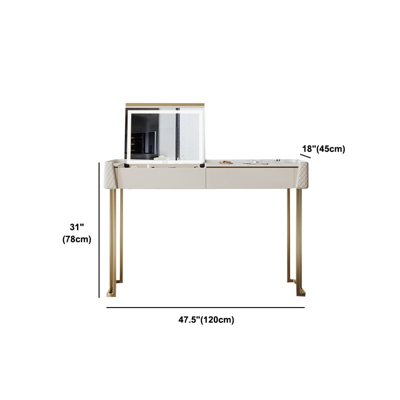 Glam Style Beige Rock Slate Vanity with 5 Drawers Metal Base