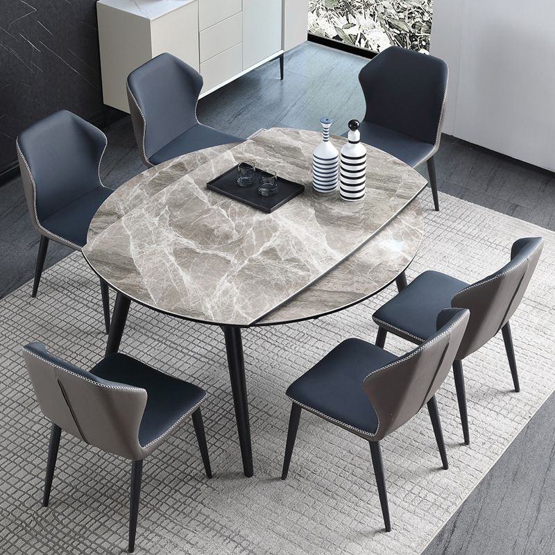 Simplicity Round Dining Room Table Sintered Stone Table with 4 Black Legs