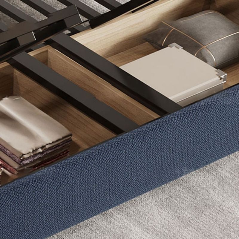 Contemporary Blue Futon Sleeper Sofa Bed with Wooden Square Arms