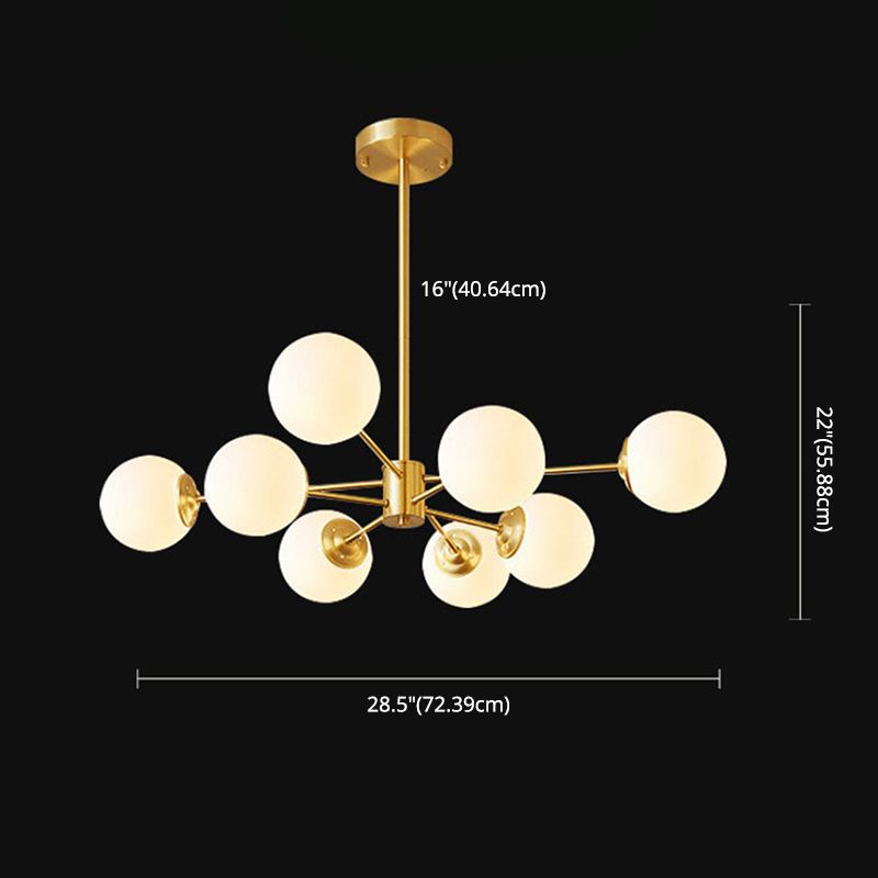 Lámpara de lámpara de araña de vidrio blanco de leche colgante de iluminación de latón contemporáneo para comedor