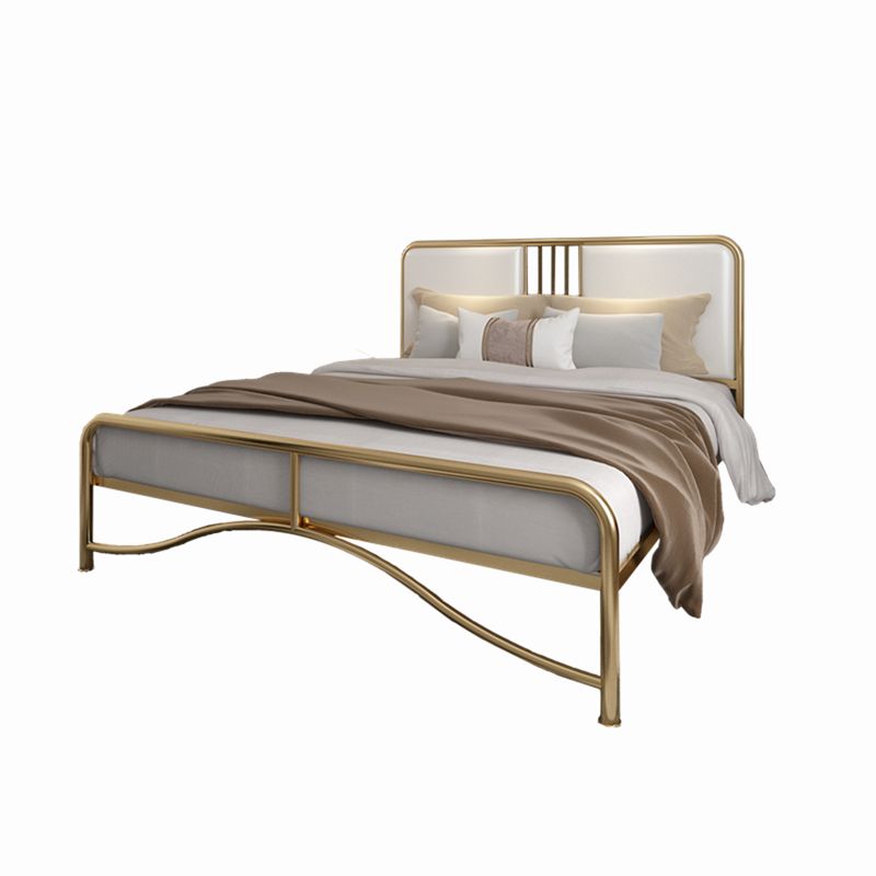 Glam Metal Open-Frame Bed with Rectangular Upholstered Headboard