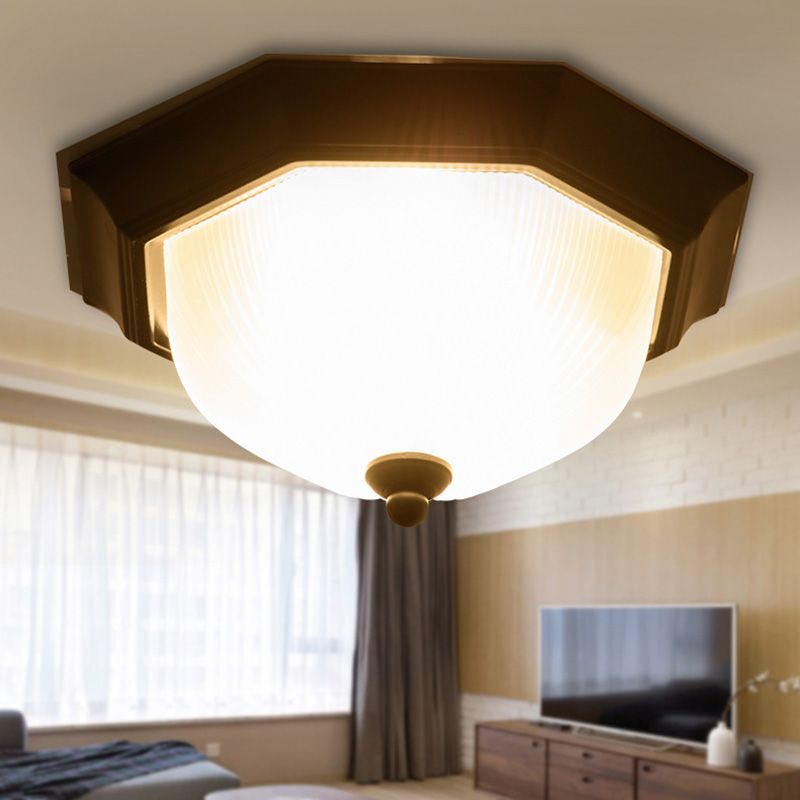 12" Wide Hexagon Flush Mount Classic Glass Flush Ceiling Light in Black