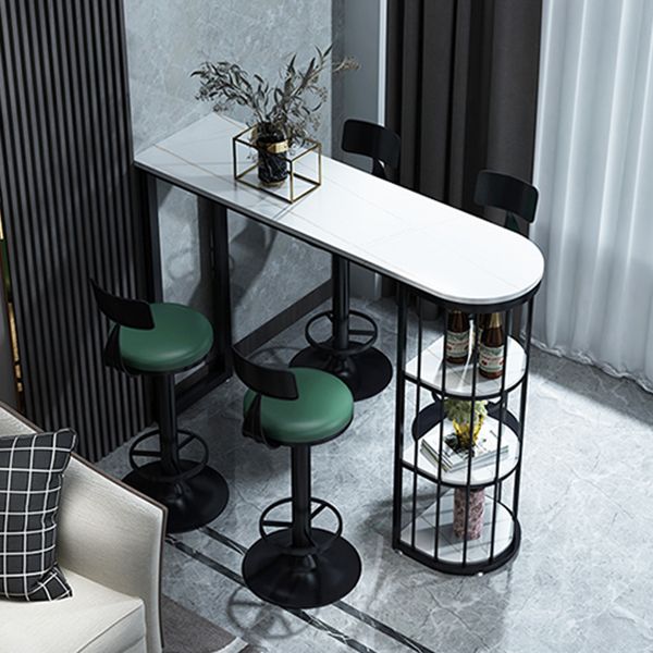 Stone Industrial Bar Dining Table Double Pedestal Bistro Table with Shelve (only table)