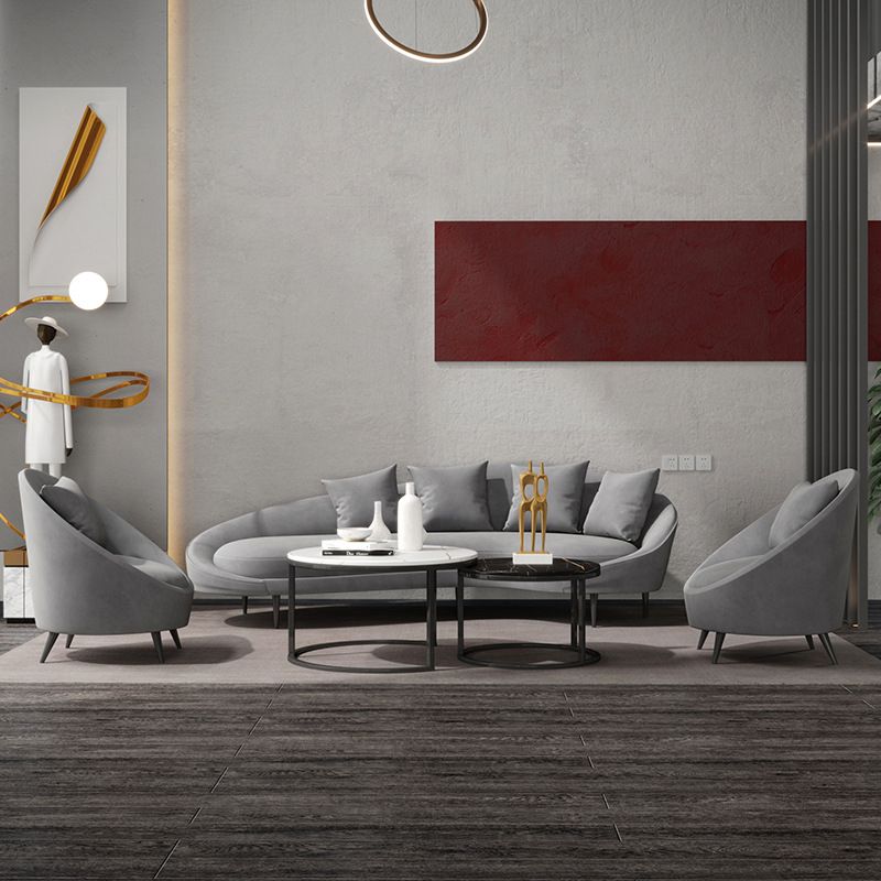 Sloped Arm Sofa Velvet Curved Sofa for Living Room, Apartment