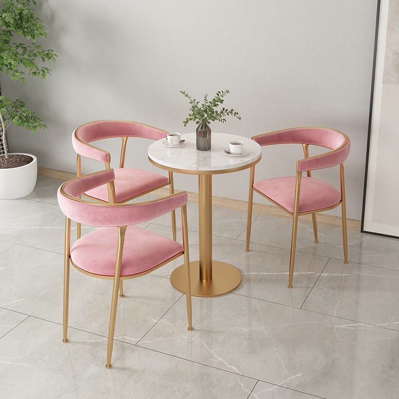 Glam Style Upholstered Dining Chair Open Back Dining Arm Chair