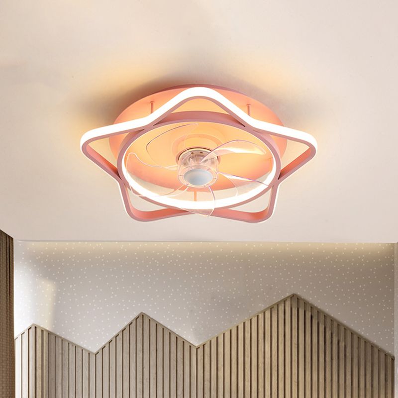 5 cuchillas redondas/forma estrella de la habitación del niño LED LED acrílico LED contemporar Semi Flush Monte, 18 pulgadas de diámetro