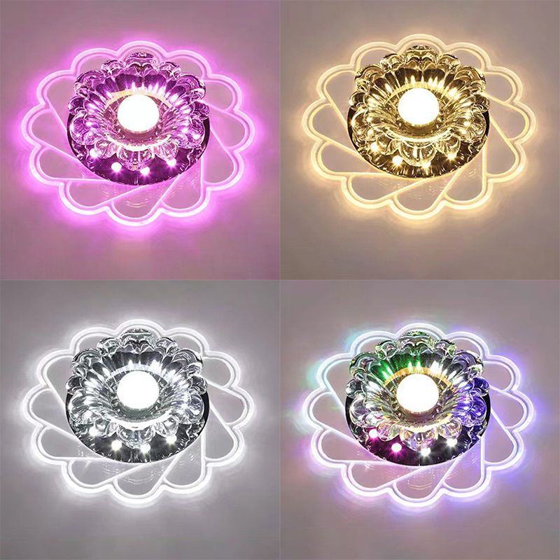 Concealed Crystal LED Flush Light Fixture Flower Ceiling Flush Mount with Hole 2-3.5'' Dia