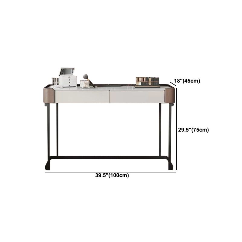 2-Drawer Vanity Makeup Table Stool Set Stone Top Dressing Table