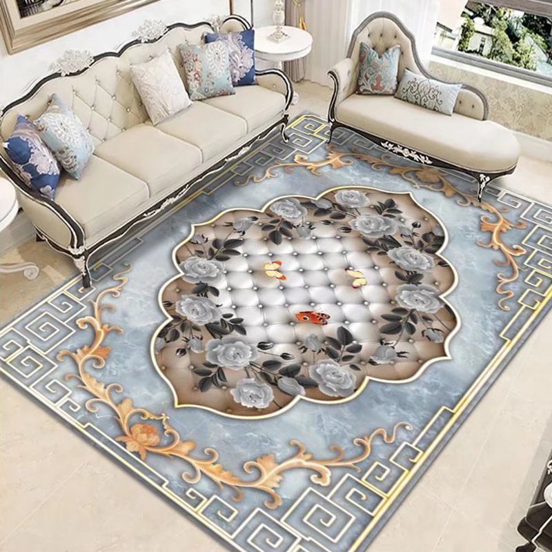 Mid-Century Area Rug Medallion Print Carpet Polyester Area Rug with Non-Slip Backing