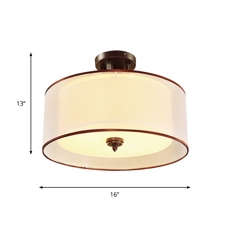 3/5 luci semi -filo classico stile classico a doppio tamburo in tessuto montato a soffitto in nero, largo 16 "/19.5"