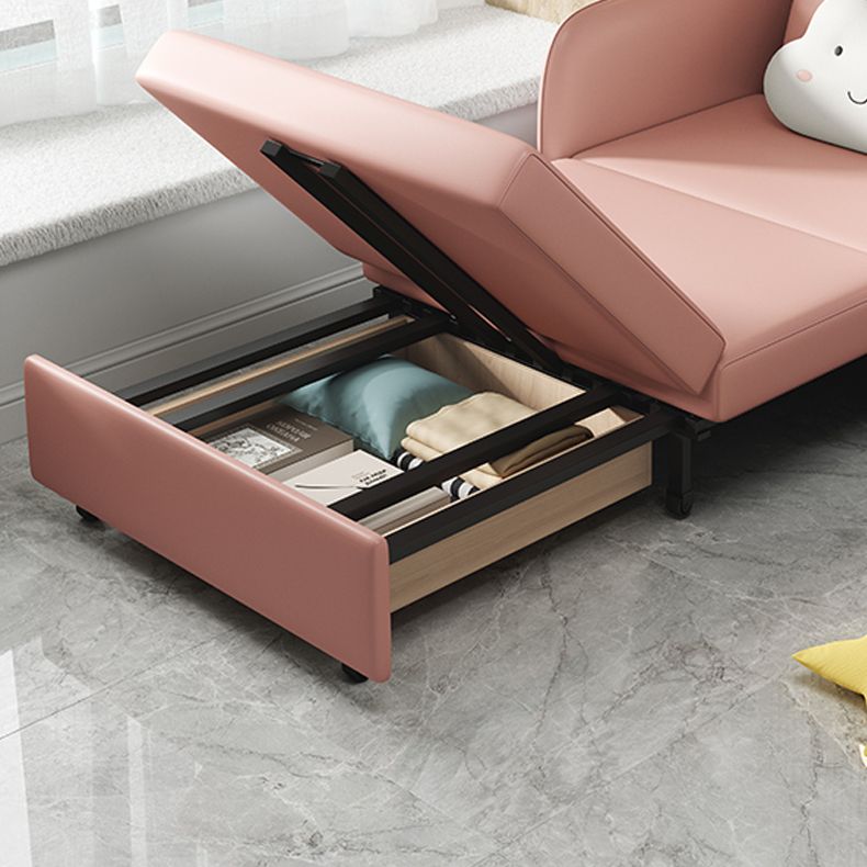 Faux leather Sleeper Sofa 32.28" Wide Pink Foldable Armless Sofa Bed