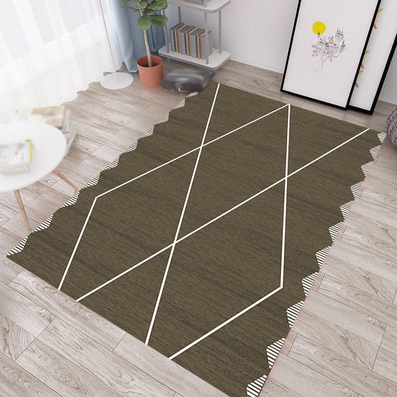 Creative Grey Modernist Rug Polyester Geometric Rug Washable Pet Friendly Non-Slip Carpet for Living Room