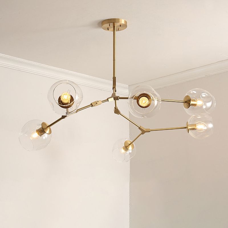 Clear Glass Suspension Lamp Fixture Modern Minimalist Island Light in Brass