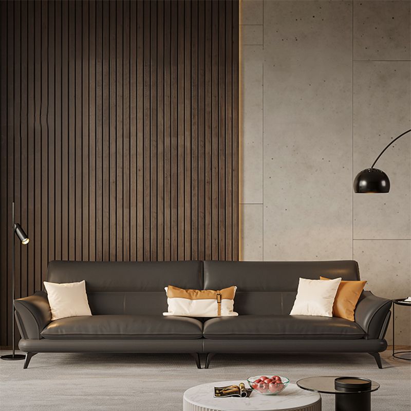 Contemporary Dark Gray Sewn Pillow Back Flared Arm Stationary Sofa