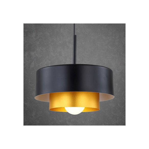 Lampe à suspension à tambour à plusieurs niveaux Métal moderne 1 ampoule Black / Brown Plafond Pendre pour salle à manger avec diffuseur acrylique