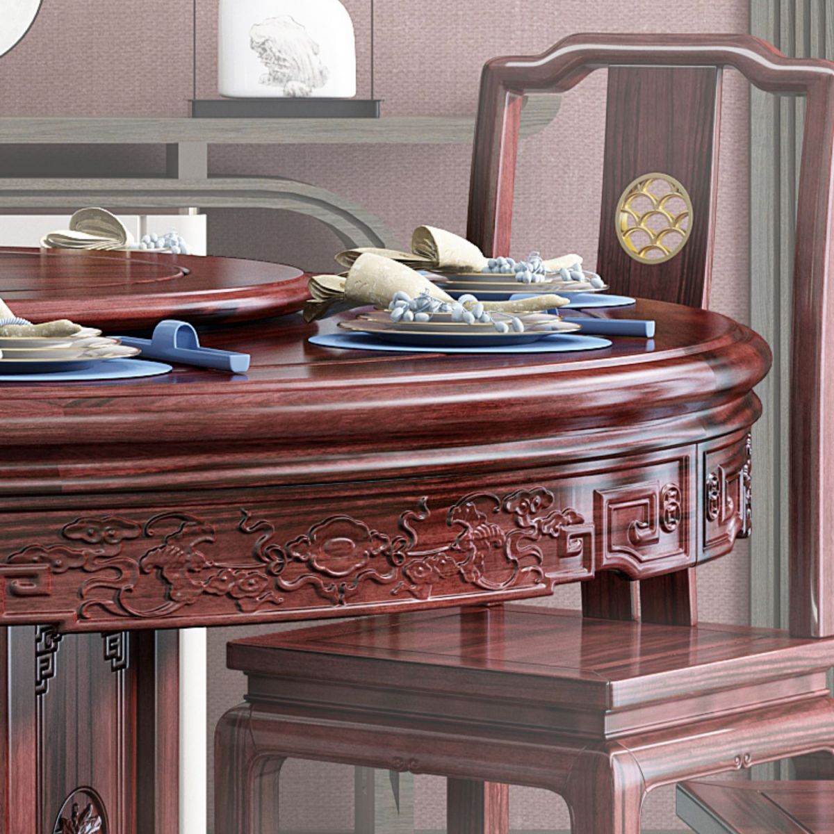 Solid Wood Dining Table Pedestal Round Dinner Table for Dining Room