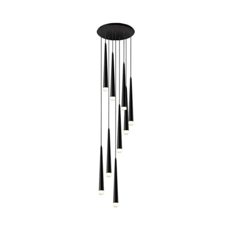 Acrylic Black Hanging Lamp Cone 9/12/18 Lights Contemporary Multi Light Pendant with Spiral Design for Stair