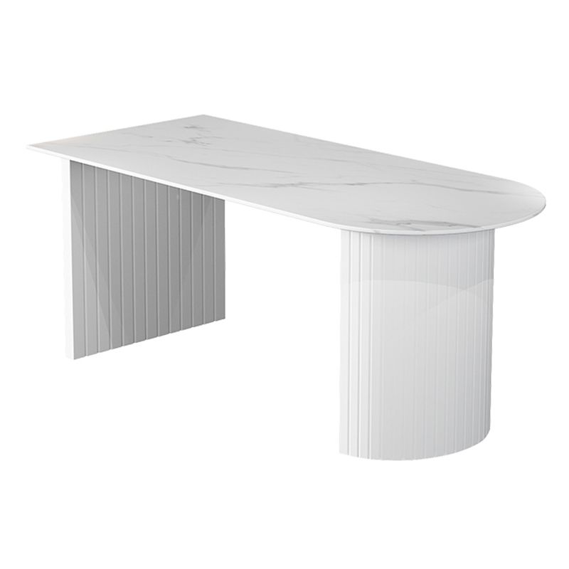 Modern Oval Dining Table Wood Double Pedestal Home Kitchen Dinner Table in White