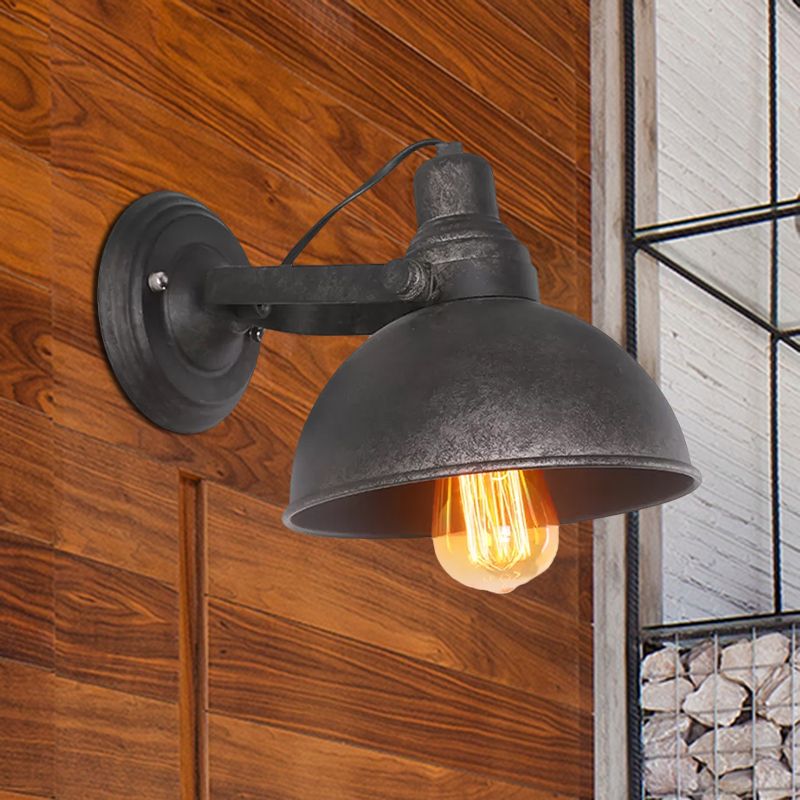 1 Bulb Dome Wall Sconce Light Antique Style Black/Rust Wrought Iron Wall Mount Light for Hallway