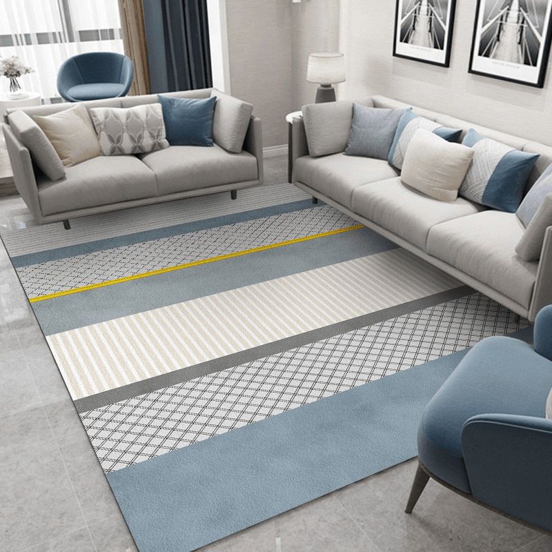 Black Modern Rug Polyester Striped Area Rug Stain Resistant Rug for Living Room