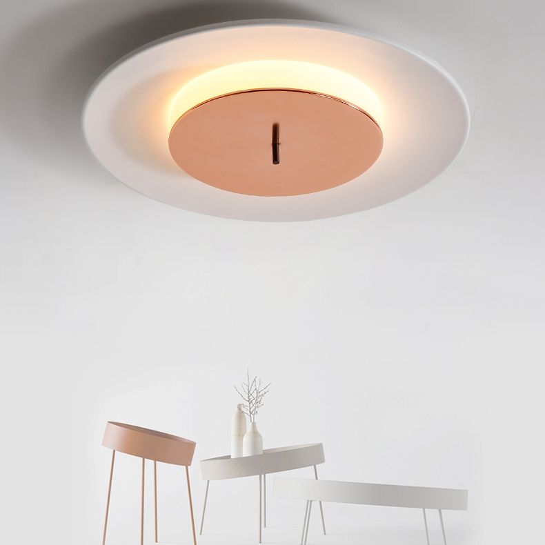 Lámpara de techo LED nórdica moderna, montaje empotrado circular de hierro lacado con pantalla acrílica