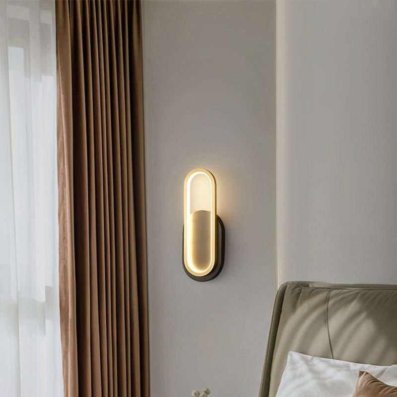 Post Modern Oval Wall Sconce in Black & Gold Finish Solid Brass and Acrylic LED Wall Light