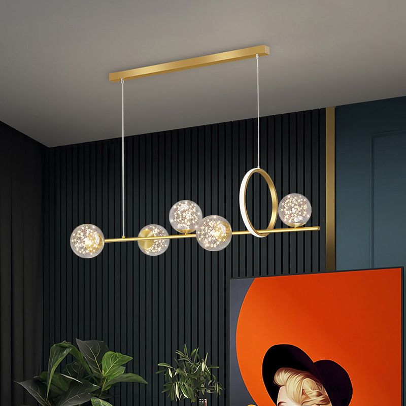 Polished Gold LED Ceiling Pendant Metal and Glass Kitchen Island Fixture