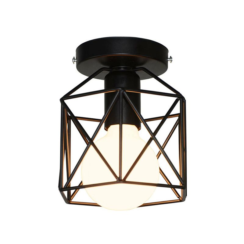 Plafonnier encastré industriel pour salon avec cage hexagonale en fer noir