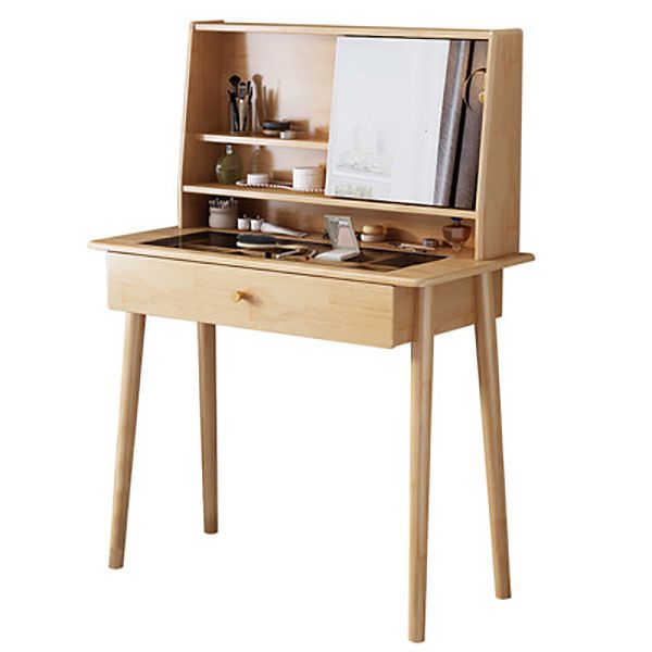 Scandinavian Mirrored Solid Wood Makeup Dressing Table in Brown
