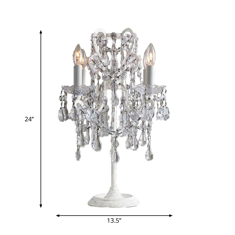 4 Bulbs Teardrop Table Lamp Retro Style White Finish Clear Crystal Night Light for Bedroom