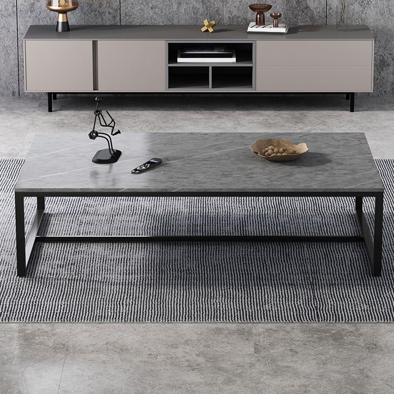 Rectangular Wooden Top Coffee Table Steel Trestle Base Cocktail Table