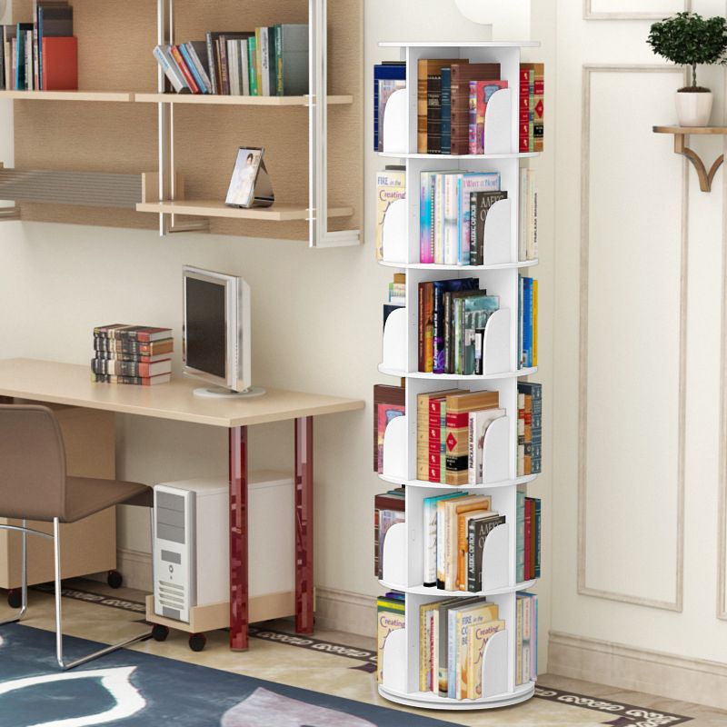 Modern White Bookcase Corner Engineered Wood Bookshelf with Rectangular Shelves