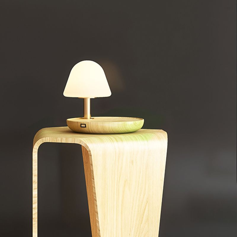 Lámparas de mesa nocturna de champiñones Modernas luces de 1 luces de noche con sombra de vidrio blanco para dormitorio