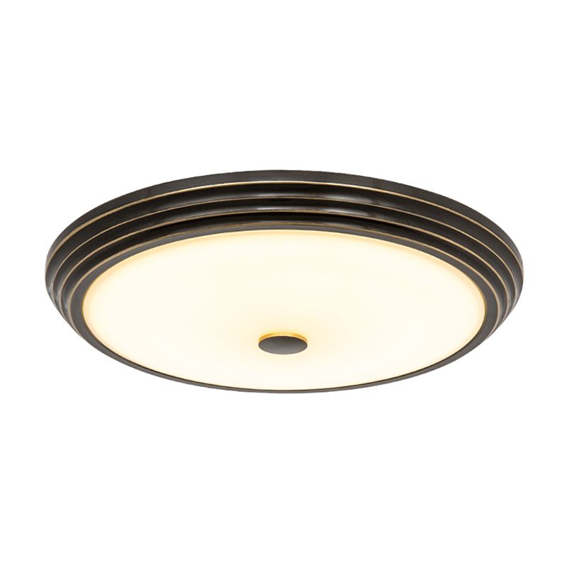 Illuminazione da soffitto a LED in vetro opale circolare in stile country, colore nero, larghezza 14"/15"/19"