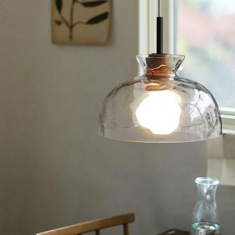 Lampe de suspension noire en verre d'ondulation dans un style artistique moderne en fer forgé