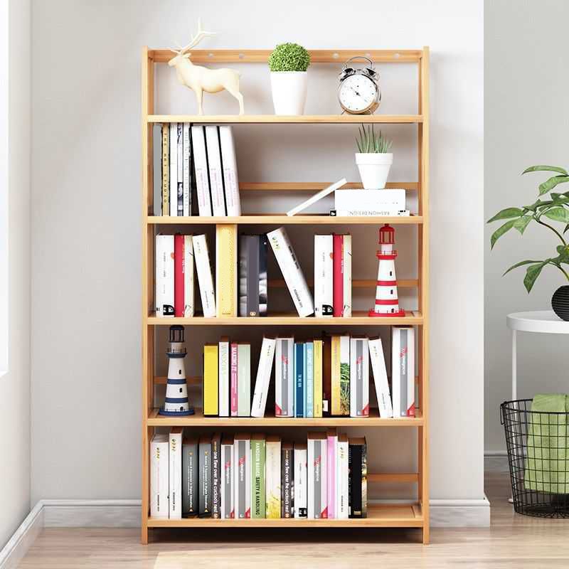 Manufactured Wood Etagere Bookshelf Natural Modern Open Bookcase for Classroom