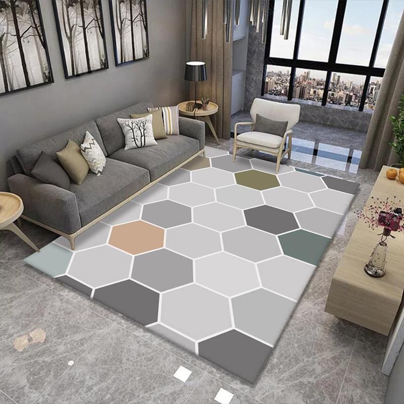 Dark Blue Geometric Rug Polyester Modern Rug Washable Rug for Drawing Room