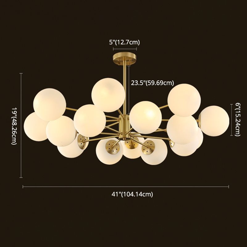 Gold Nordic Style Full Brass Lighting Fixture White Glass Ball Shade Molecular Large Chandelier