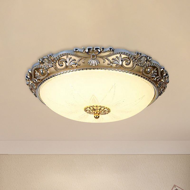 Milk Glass Brass Flushmount Bowl Shade 12"/16" Wide LED Traditional Ceiling Flush Light