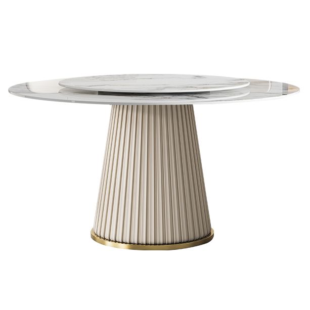 Round Traditional Luxury Dining Table White Sintered Stone Table with White Pedestal Base